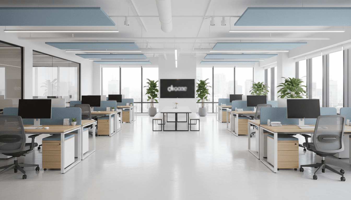 Bright modern office interior with desks and chairs